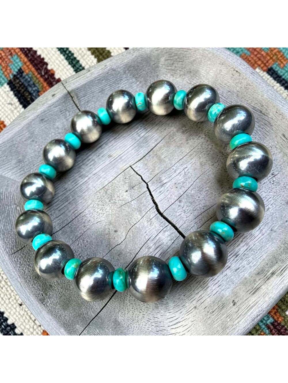 Campitos Bracelet w/10mm Navajo Style Sterling Pearls- 6" Diameter